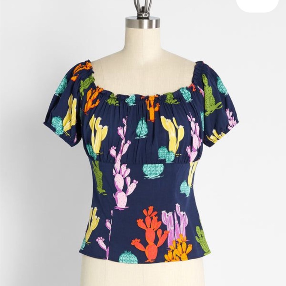 Modcloth x Collectif Caught Up In The Cacti Cactus Top Blouse 10 UK/ 6 New NWT